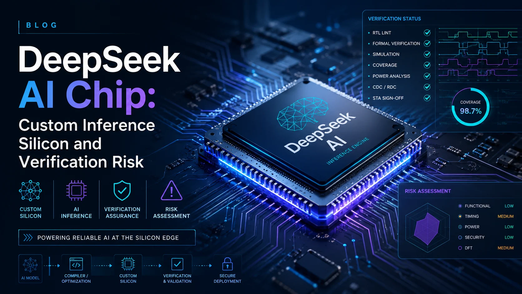 DeepSeek AI chip concept showing custom inference silicon, AI workloads and semiconductor verification risk