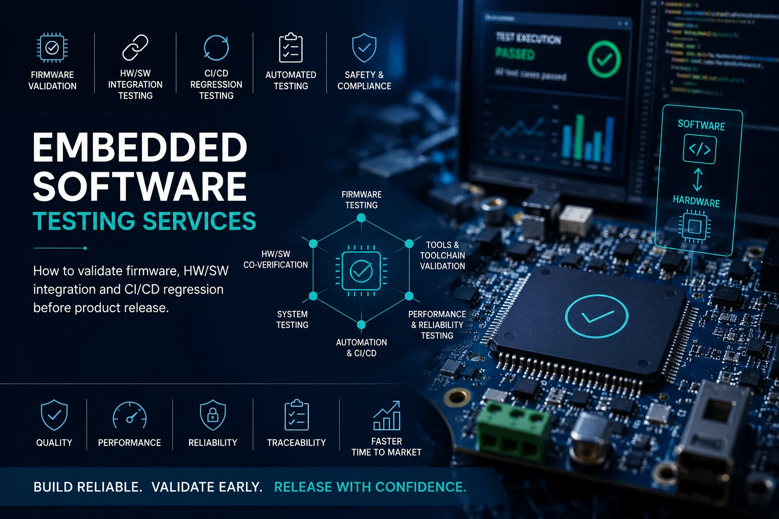 Embedded software testing services for firmware validation, HW/SW integration and CI/CD regression testing