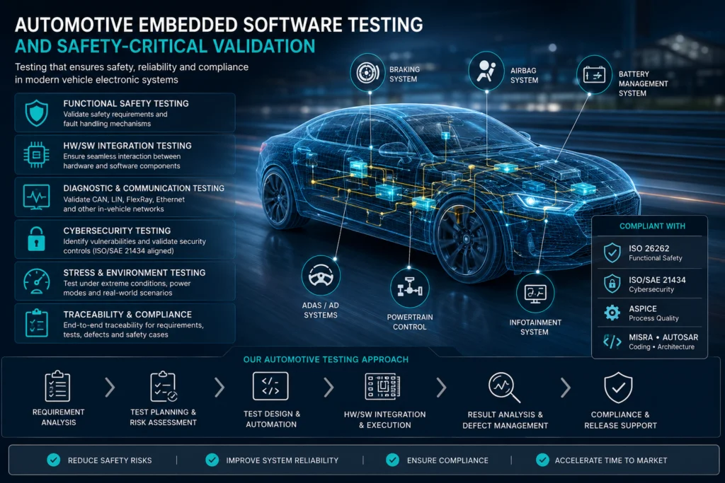 Automotive embedded software testing and safety-critical validation for modern vehicle electronic systems